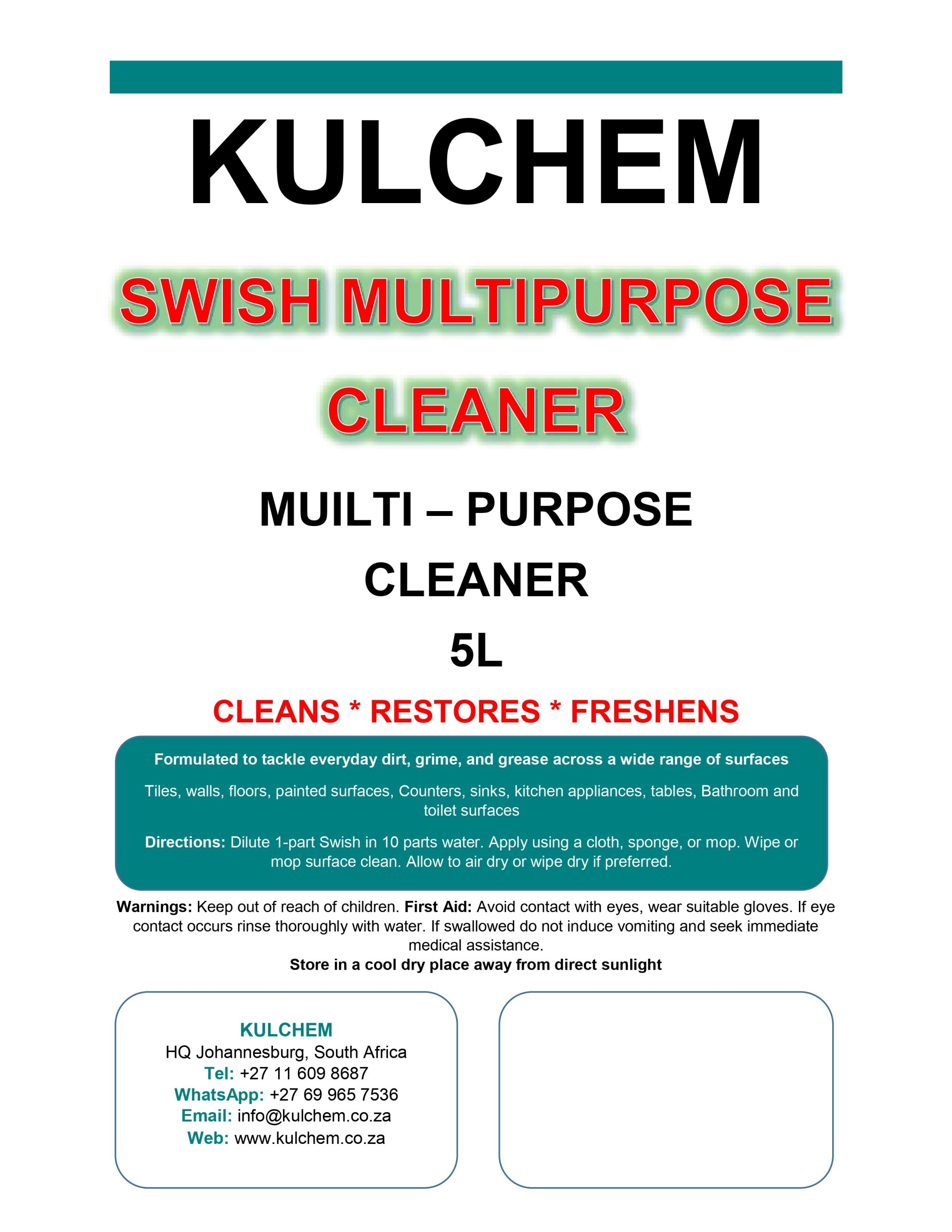 5L Kulchem Sticker Swish Multipurpose Cleaner