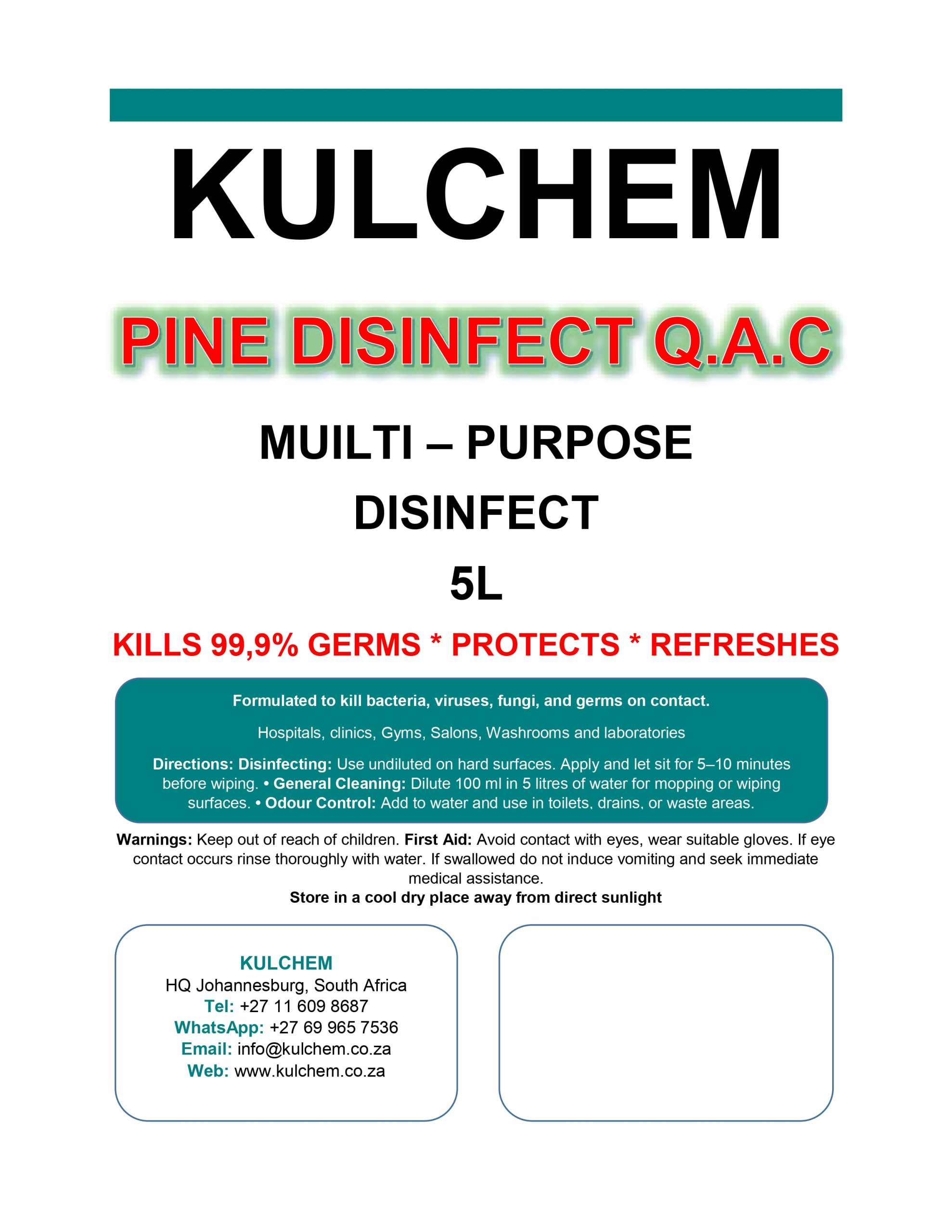 Kulchem Pine Disinfect Q.A.C – 5L